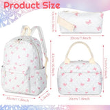 Shyyween 3 Pcs Backpack Back to School Bags Set Cotton Quilted Lunch Box Pencil Bag Daypack Bookbags for Girl Women Travel(Bow,Pink)