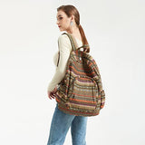 OPQRSTU Women Hippie Hand Bag Large Capacity Bohemian Bag Portable Tourist Fashion Backpacks (Green yellow)