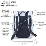 Breakwater Supply™ Fogland Lite Small Waterproof IP68 Submersible Backpack | Laptop Sleeve & Airtight Zippers for Outdoors, Surfing, Kayaking, Hiking, Cycling, Unisex TPU Dry Bag (Fog White, 15L)