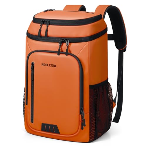 RealCool Insulated Cooler Backpack, 33 Can Leakproof Soft Camping Bag