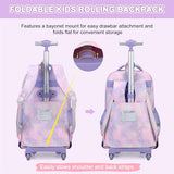 Scothen Rolling Backpack for Girls, 3PCS Roller School Backpacks for Girls with Lunch Bag and Pencil Pouch, Kids Bookbag Schoolbag with Wheels for Teen Girl Kindergarten Elementary Middle School