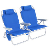 SUNNYFEEL Low Beach Chair 2 Pack, 5-Position Lay Flat Reclining, Backpack Portable Folding Chairs with Cooler Bag & Cup Holder, Heavy Duty 350 LBS, Compact for Beach, Camping, Travel