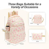 SXS LACONIC Bow Backpack, Coquette Backpack for Women, Pink Bow Shoulder Bag 3PCS Set, Cute Large Capacity Versatile Rucksack