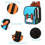 Lifelix Kids Kawaii Backpack for Boys Girls Cute Toddler 2D Cartoon Comic Paper Jump Bookbag Fun Weird School Schoolbag (Blue, Large)
