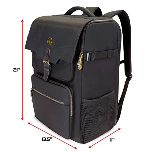ENHANCE DnD Backpack - RPG DM Bag for Dungeons and Dragons - Travel DnD Bag Organizer fits 6-8 Books Upright, 18" Laptop/DM Screen Slot, Miniature Storage Foam Trays, Accessories Pockets, Map Strap