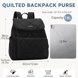 VASCHY Quilted Backpack Purse for Women, Lightweight Casual Puffer Flap Drawstring Backpack for Gym/Work/Travel/Hiking/Diaper Black