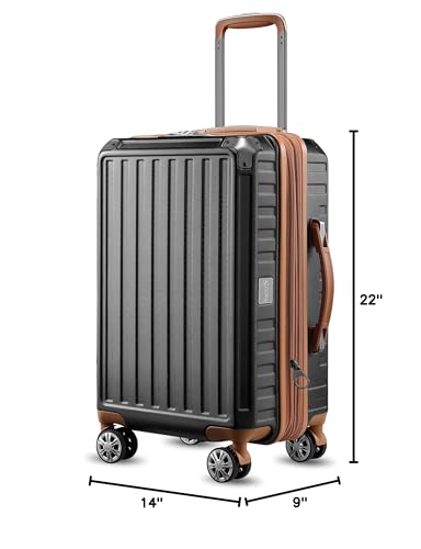 LUGGEX Carry On Luggage 22x14x9 Airline Approved, PC Expandable Hard Shell Suitcases with Spinner Wheels, 20 Inch, Brown Black