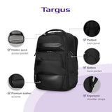 Targus 15-16 Inch Heritage Luxe Backpack, Professional Laptop Backpack with Padded Laptop Compartment, Ergonomic Shoulder Straps, Water-Resistant Fabric, Spacious Storage, Black (TBB656GL)