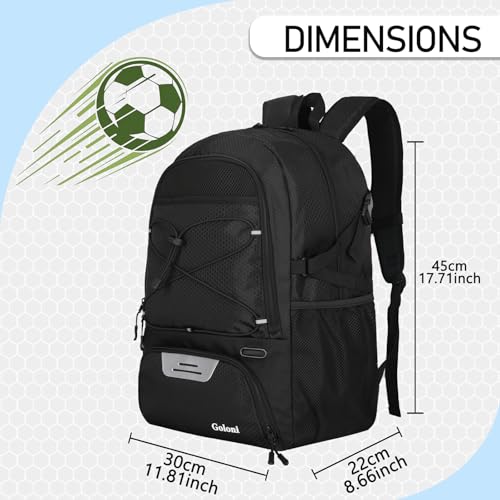 Goloni 30L Sports Backpack with Ball Compartment & Ventilated Shoe Pocket, Waterproof Lightweight Basketball Soccer Volleyball Bag for Youth Boys Girls Men Women,Black