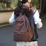 AFGWK Vintage Canvas Backpack for Women - Grunge Hippie Cute Boho School Backpack - Casual Y2K Aesthetic - Coffee