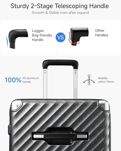 LUGGEX Trunk Luggage,KVT Expandable PC Hard Shell Large Checked 28 Inch Suitcase with Shock - Absorbing Wheels & TSA Lock(EX-Pro,Charcoal Metallic,28 inch,91L-105L)