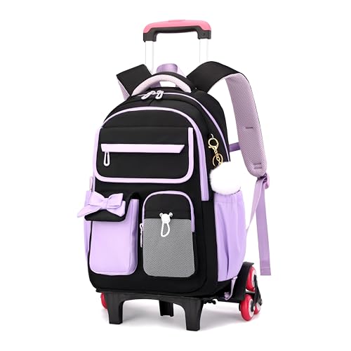 NIWEIYA Rolling Backpack for Girls Kids Trolley Rolling School Bag Wheeled Backpack for Elementary School Roller Bookbags on 6 Wheels, | Backpacks4Less