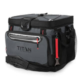 Titan by Arctic Zone Zipperless Soft Sided Cooler with HardBody Liner and SmartShelf, Insulated Bag with Shoulder Strap and Bottle Opener for Beach, Picnic, and Travel, 30 Can Capacity, Sharkskin Gray