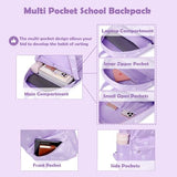 Kimwadalh Bow Backpack for Girls, 3 in 1 Purple Girl Backpack with Lunch Bag Pencil Case for School, Large Capacity Schoolbag for Preschool Middle Teen Girls