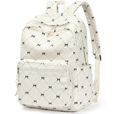 mibasies School Backpack for Girls with Laptop Sleeve: 18IN Large Capacity Corduroy Bookbag for Primary Middle School/College, Travel Daypack for Teens Women - Beige Bow
