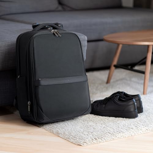 Hanke Expandable Travel Backpack 16 Inch, Full-Open Laptop Backpack Fits 15.6 Inch, Carry On Personal Item Bag with Luggage Strap, Business Work Backpack for Women Men, Black