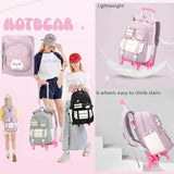 ETAISHOW Cat Print Rolling Backpack for Girls Kids Backpack with Wheels Roller Bookbag Trolley School Bag Wheeled Bag Pink