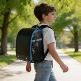 Alzoear Ransel Randoseru Backpack Semi-automatic satchel Japanese school bag for girls and boys PU leather BlackBlue