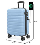 AnyZip Carry On Luggage 21" Hardside PC ABS Lightweight USB Suitcase with Wheels TSA Lock for kids Light Blue