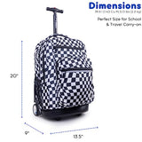 J World Sundance Laptop Rolling Backpack for Girls Boys. Roller Bookbag with Wheels, 20 Inch, Wavy Checkers