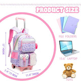 Meetbelify Backpack with Wheels for Girls Rolling Backpack Cute Carry on Backpack for Elementary Student