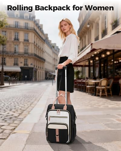 Ytonet Rolling Backpack for Women, 15.6 In Rolling Laptop Backpack with 4 Spinner Wheels, Rolling Backpack for Women,15.6 Inch Travel Backpack with Wheels, Stylish Rolling Laptop Bag