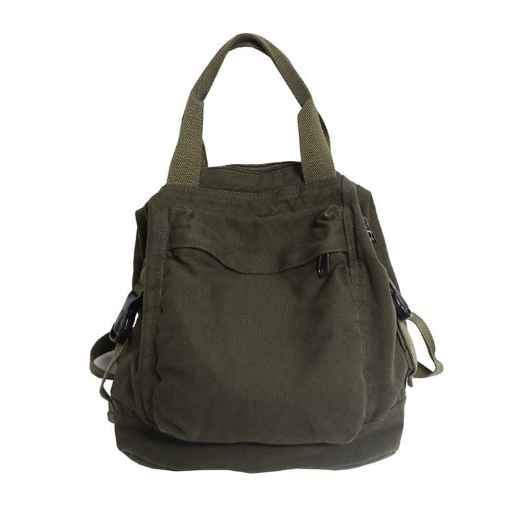 Sumleno Small Boho Canvas Backpack for Women Vintage Style Outdoor Travel Bag Casual Daypack Grunge Aesthetic Hippie Y2K Backpack (Green,One Size)