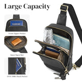 S-ZONE Sling Bag for Men Women RFID Blocking Top Grain Leather Crossbody Shoulder Bag Chest Hiking Daypack Travel