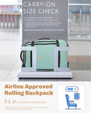Hynes Eagle Rolling Backpack 42L Backpack with Wheels Airline Approved Carry on Luggage Laptop Travel Suitcase Bag for Women Men Mint Green