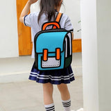 Lifelix Kids Kawaii Backpack for Boys Girls Cute Toddler 2D Cartoon Comic Paper Jump Bookbag Fun Weird School Schoolbag (Blue, Large)