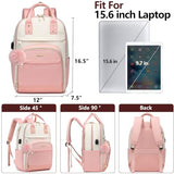 Laptop Backpack for Women College Bookbag: 15.6 Inch Cute Work Backpacks with USB Charger Waterproof Stylish Womens Computer Bag for Teachers Nurses Casual Business Travel Back Pack (Pink Beige)
