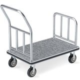 Hotel Luggage Cart, 900LBS Load Capacity Bellman's Cart with 8" Wheels, Brushed Stainless Steel Commercial Grade Hotel Luggage Trolley with Grey Carpeted Deck for Hotels (42''L x 25''W x 38''H)