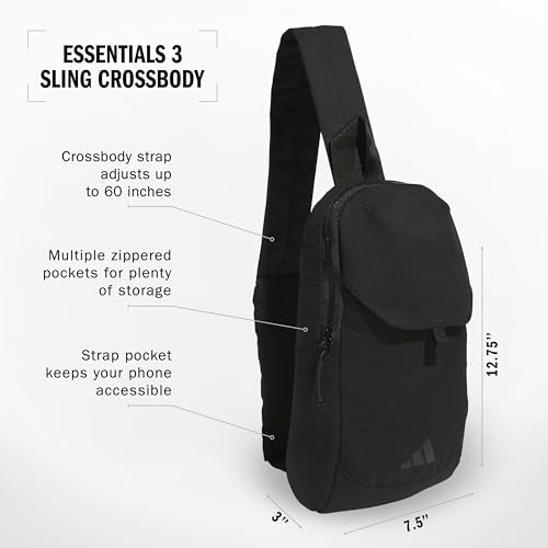 adidas Essentials 3 Crossbody – Sling Bag with Phone Pocket, Black, OSFA