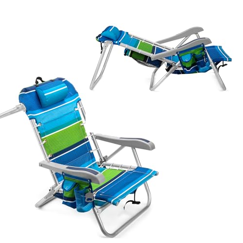 Homevative Cooler+ Folding Backpack Beach Chair with 5 Positions, Towel bar, XL Cooler Pouch, Storage Net, Cup and Phone Holder, Deep Sea