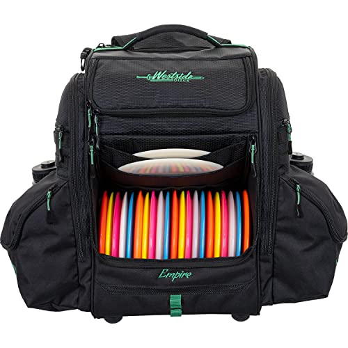 Westside Discs Empire Disc Golf backpack | Large Frisbee golf bag | Holds up to 24 Discs (Black)
