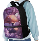 ELEDIZI Cherry Blossom Fox Backpack for Girls Kids Backpack with Lunch Box Water Bottle Holder with Strap and Pencil Pouch 4PCS Bookbag with Front Pocket for School 17" Sturdy Elementary School Bag