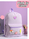 Bulyoou School Backpack Set for Girls Back to School Gift for Kids Preppy Bookbag Lunch Bag Cute Backpack with Chenille Patch(Purple)