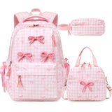 Similove Backpack for Girls Corduroy 3PCS Bow School Bookbag for Teen Girl with Lunch Box & Pencil Pouch Lightweight Laptop Backpack for Middle High Elementray School Travel Daypack