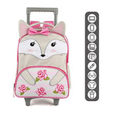 Tilami Toddler Rolling Backpack 16 inch Kids Wheeled Backpack Boys Girls Travel School Children Luggage Toddler Trip, Fox