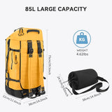 Vrtisa 85L 29“ Foldable Rolling Backpack with Wheels, Soft-side Travel Duffle Bag with Separate Shoe Compartment, Full Quilted Bottom, Yellow