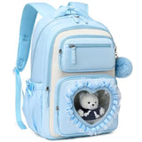 MOONBABY Girls Backpack for School, Kids Bookbag for Ages 6-12, Bowknot Cute Kawaii Ita Backpack With Sweet Heart Pocket, 17 Inches