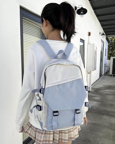 coowoz School Bag Lightweight Casual Daypack College Laptop Backpack for Men Women Water Resistant Travel Rucksack for Sports High School Middle Bookbag for girls(Blue white)