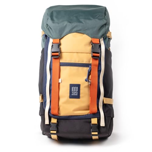 Topo Designs Rover Trail Pack 22L, Molded Back Panel, Waist Belt, Water Bottle Pockets (Forest/Goldenrod)