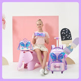 Meetbelify Girls Rolling Backpack with Wheels for Kids 3D Butterfly School Roller Backpack,Carry on Travel Luggage with Lunch Bag and Pencil Case for Girls Ages 5-12