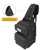 CVLIFE Tactical Sling Bag Backpack for Men Military Shoulder Sling Bag Molle Detachable Tactical Bag with Bottle Holder Hidden Pocket Daily Day Pack Work Bag for EDC Hiking, Black