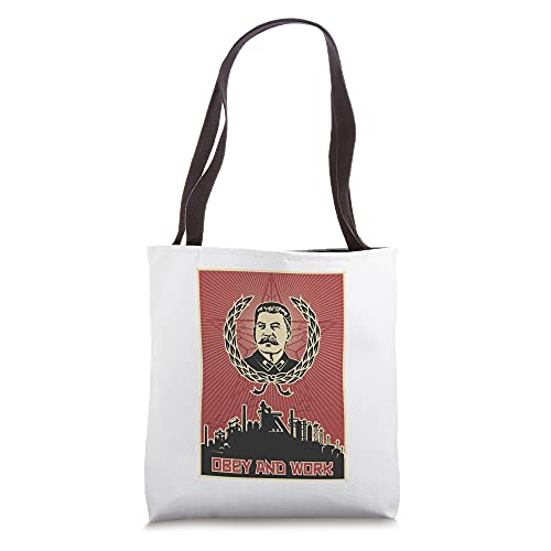 Obey and Work Stalin SOVI8 Vintage Propaganda. Tote Bag | Backpacks4Less
