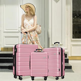KEYTANG Explorer Expandable Luggage Set 3 Piece, Hardside Carry on Suitcase Sets with Spinner Wheels & TSA Lock, Lightweight Luggage Case for Travel & Business, Pink (20in/24in/28in)