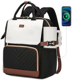 VANKANY Bookbag for Women Laptop Backpack, Teacher Nurse Work Computer Bags with Cup Holder & USB Charger for Travel, School Bag College Back Pack for Girls, BlackWhiteBrown