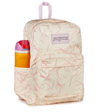 JanSport SuperBreak Plus Backpack with Padded 15-inch Laptop Sleeve and Integrated Bottle Pocket - Spacious and Durable Daypack for Work and Travel, Rows Of Bows Natural/Pink Ice