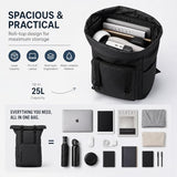Fyvola Roll Top Laptop Backpacks for Men & Women, Anti-Theft Travel Backpack Fits 15.6-17.3 Inch Laptop, Water-Resistant Durable Computer Bag for Work, College & Daily Commute (Black)